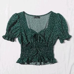 NWOT Shein Green Polkat Dot Crop Top
